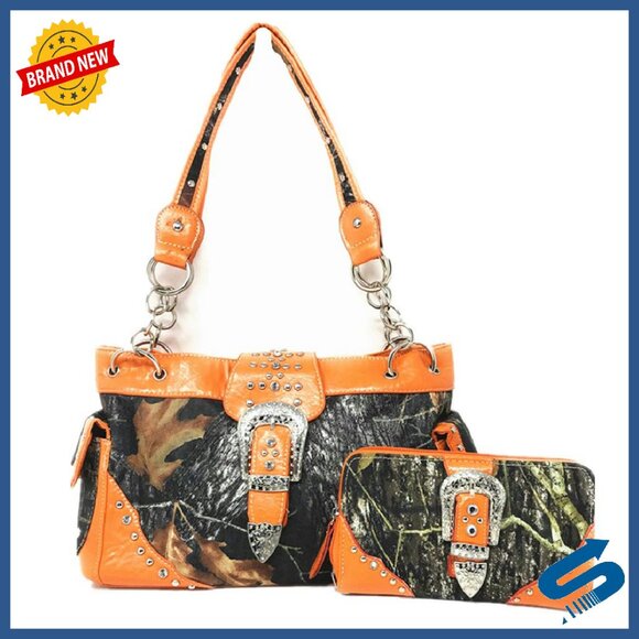 Leatherette Shoulder Bag with Wallet Concealed Pocket 13x8x5
